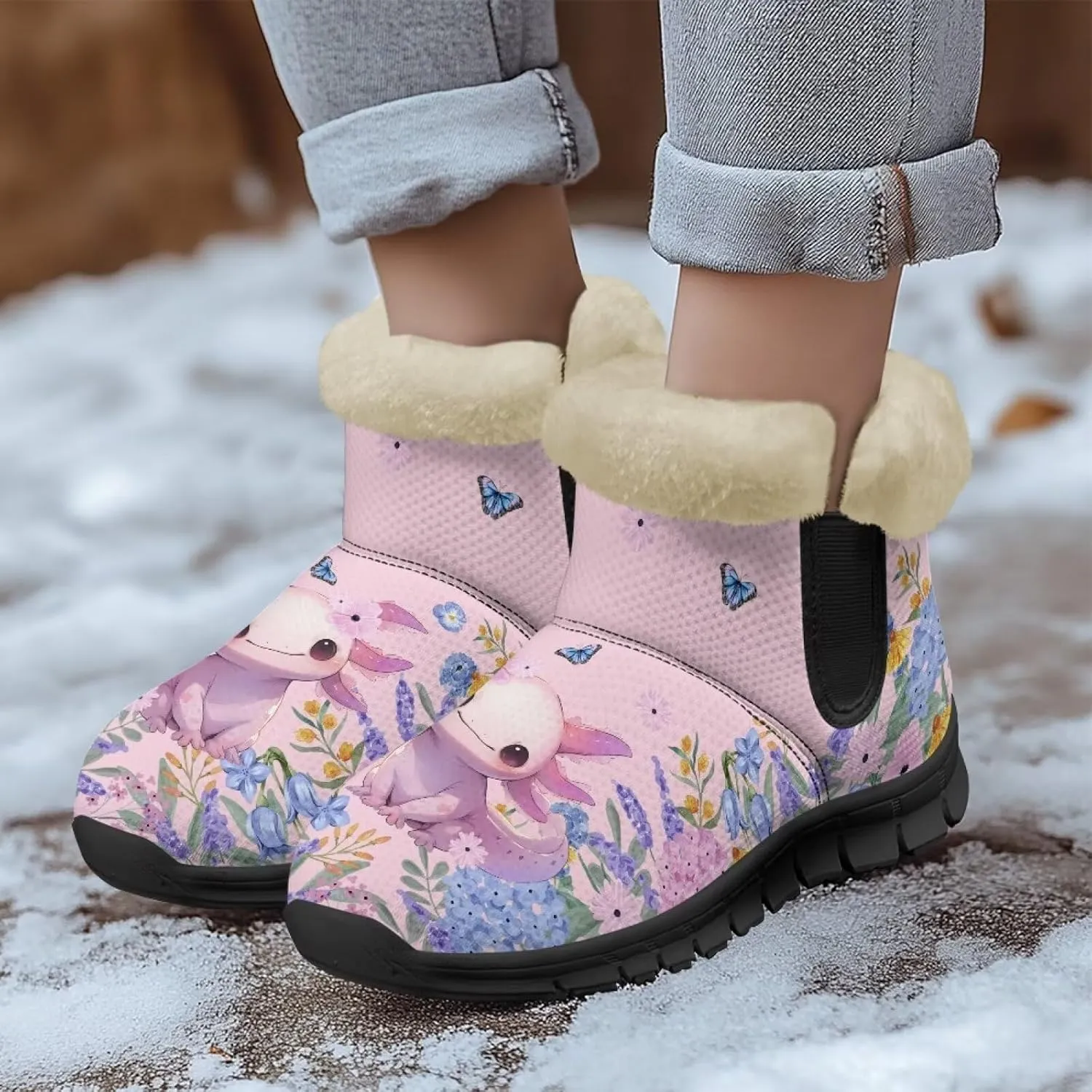 Ankle Boots for Women Waterproof Anti-Slip Warm Fur Lined Winter Fuzzy Boot Outdoor Comfortable Insulated Slip On Booties Shoes for Hiking Walking