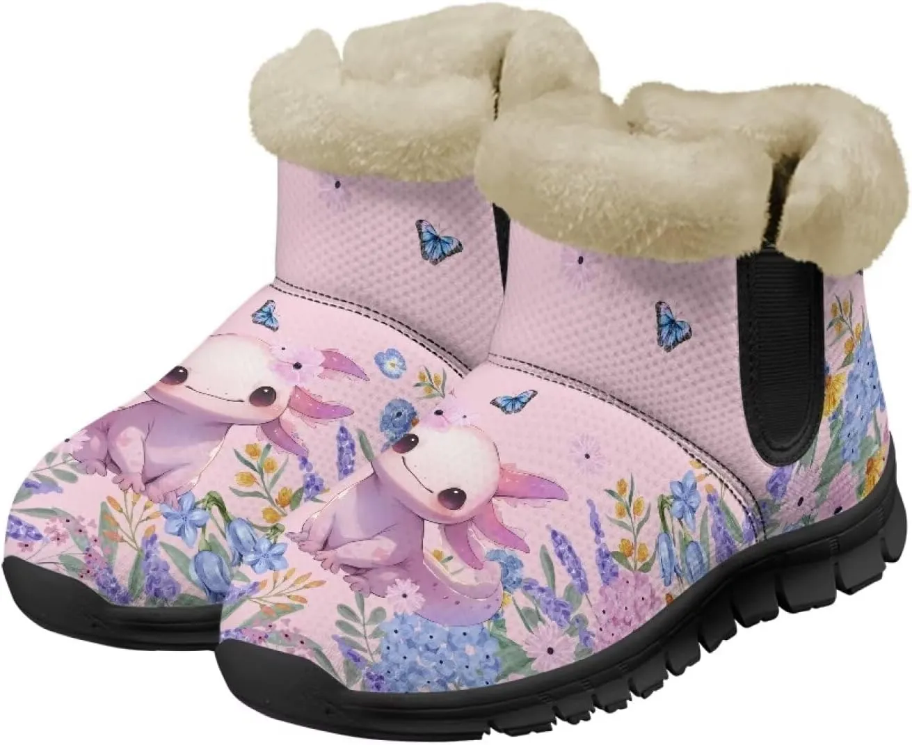 Ankle Boots for Women Waterproof Anti-Slip Warm Fur Lined Winter Fuzzy Boot Outdoor Comfortable Insulated Slip On Booties Shoes for Hiking Walking