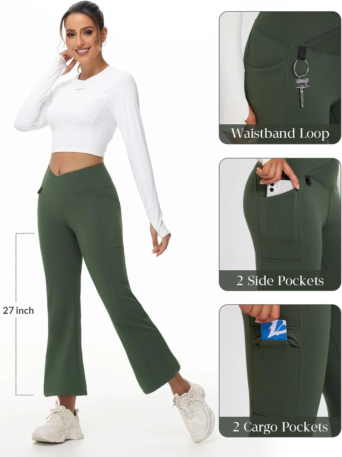 baleaf Women's Fleece Lined Pants Winter Thermal Water Resistant Crossover Flare Leggings Warm Bootcut Hiking Outdoor