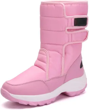 Cubicbee Women’s Comfortable Fur Lined Warm Waterproof Mid Calf Booties Non-Slip Hook Loop Slip On Outdoor Winter Shoes Fashionable Fleece Warm Snow Boots