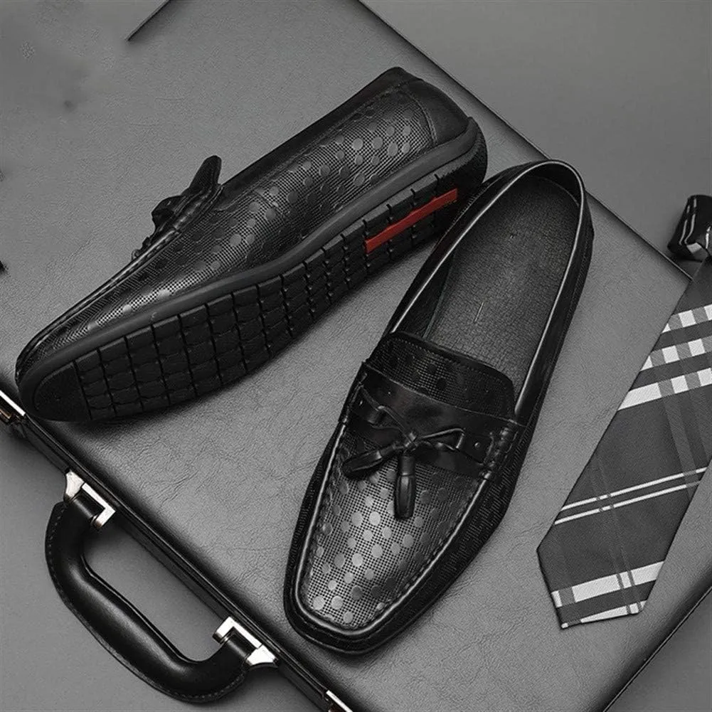 Driving Loafers for Men Boat Shoes Slip OnGenuine Leather Emboss Pattern Soft Flats Shallow Tassels Breathable Lined Lug Sole