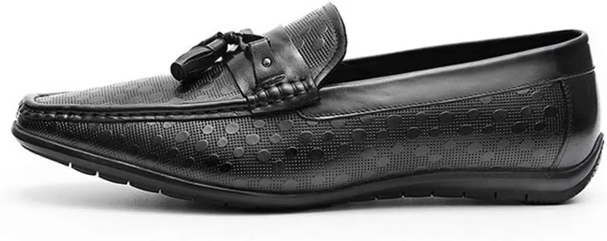 Driving Loafers for Men Boat Shoes Slip OnGenuine Leather Emboss Pattern Soft Flats Shallow Tassels Breathable Lined Lug Sole