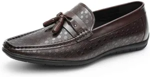 Driving Loafers for Men Boat Shoes Slip OnGenuine Leather Emboss Pattern Soft Flats Shallow Tassels Breathable Lined Lug Sole