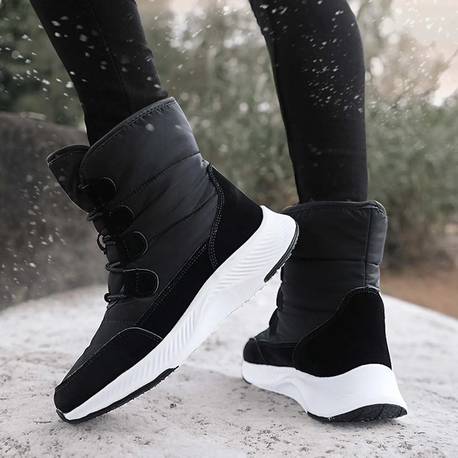 Eliogn Women's Lightweight Snow boots Waterproof Lace-up Boots Winter Warm Fur Lined Boot High Top Walking Booties