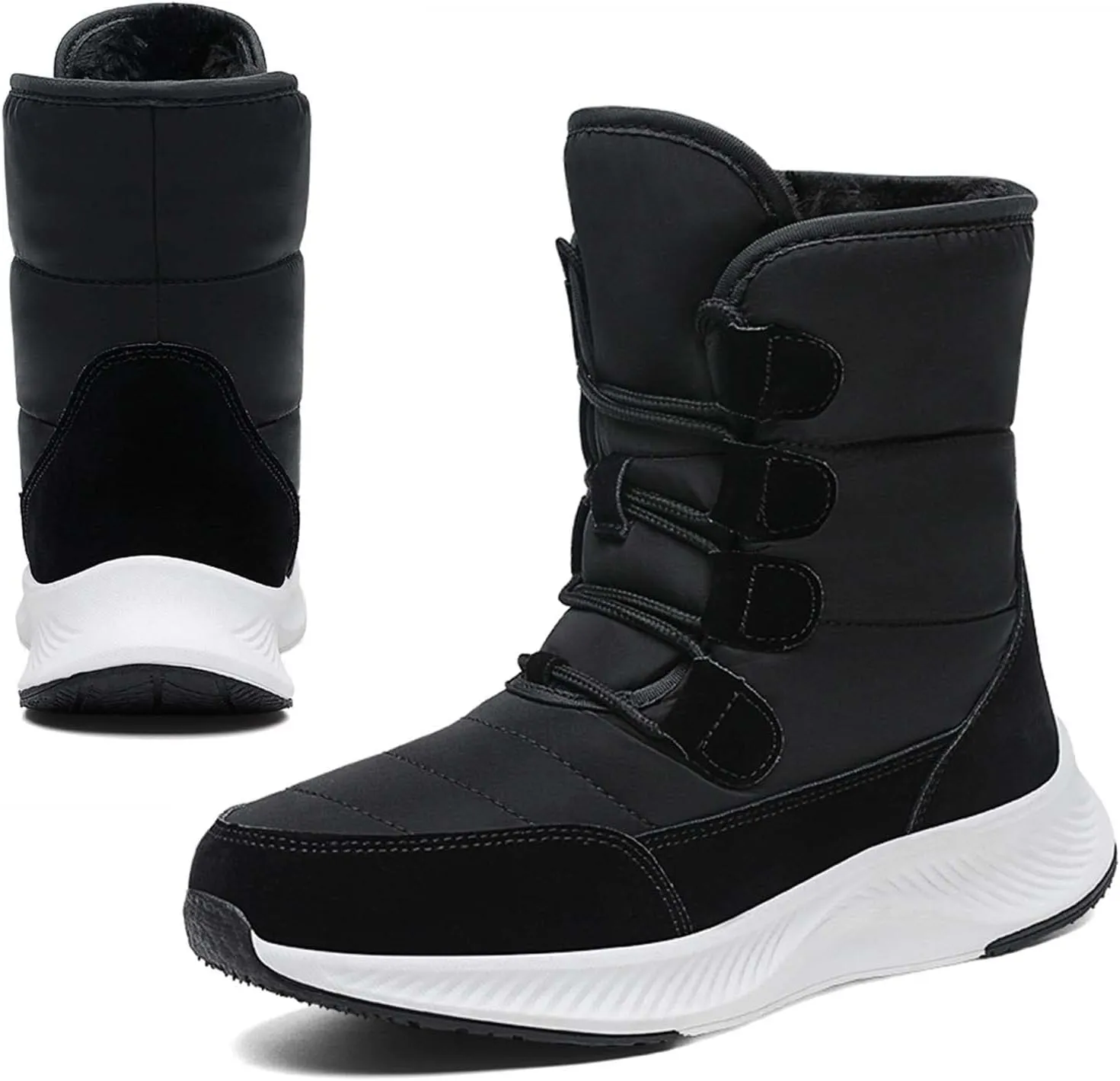 Eliogn Women's Lightweight Snow boots Waterproof Lace-up Boots Winter Warm Fur Lined Boot High Top Walking Booties