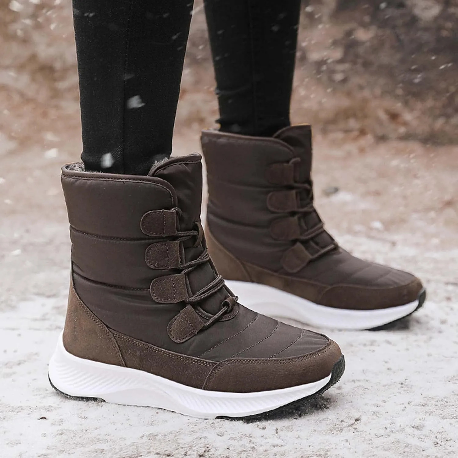Eliogn Women's Lightweight Snow boots Waterproof Lace-up Boots Winter Warm Fur Lined Boot High Top Walking Booties
