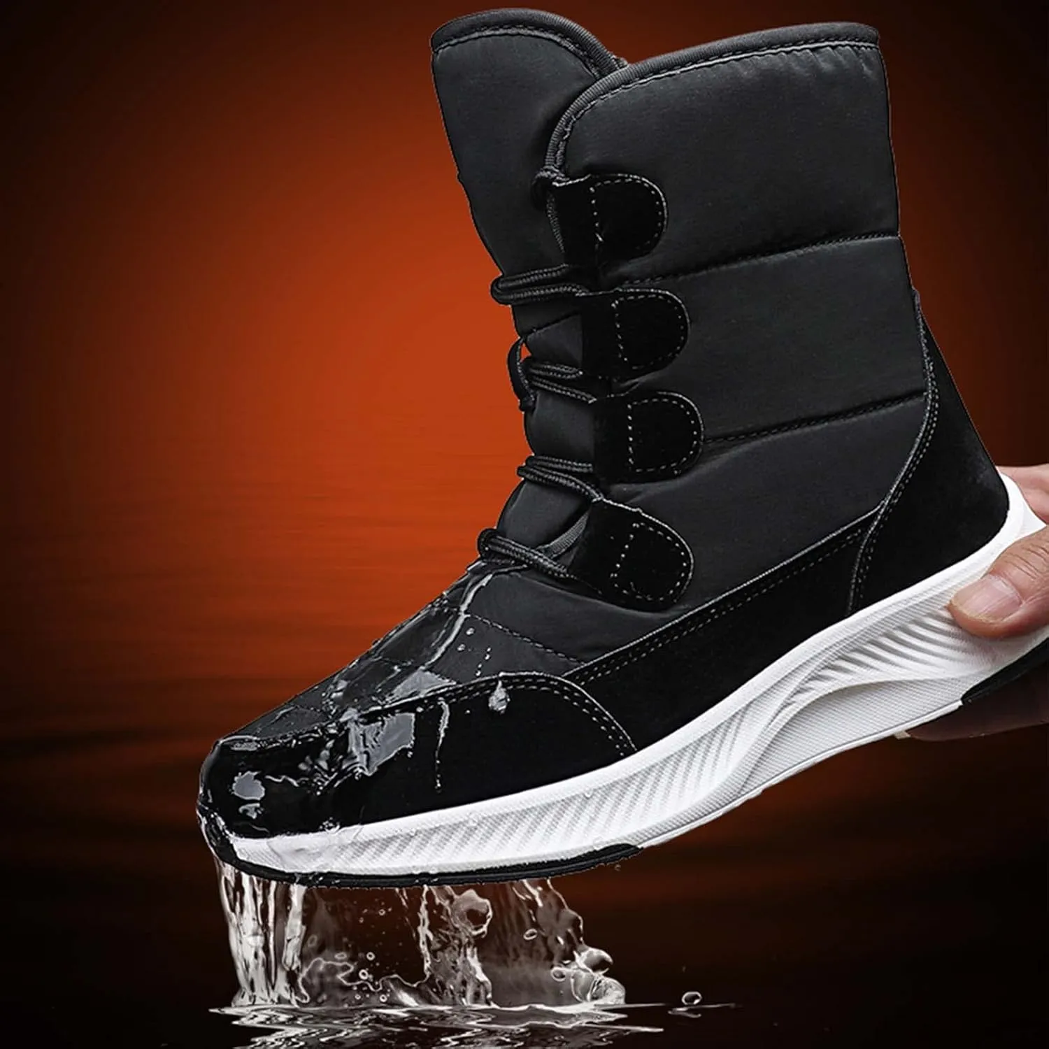Eliogn Women's Lightweight Snow boots Waterproof Lace-up Boots Winter Warm Fur Lined Boot High Top Walking Booties