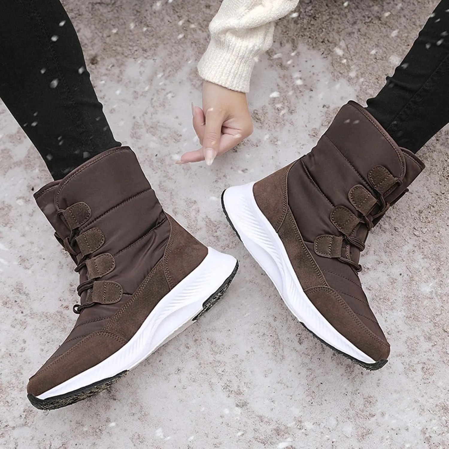 Eliogn Women's Lightweight Snow boots Waterproof Lace-up Boots Winter Warm Fur Lined Boot High Top Walking Booties
