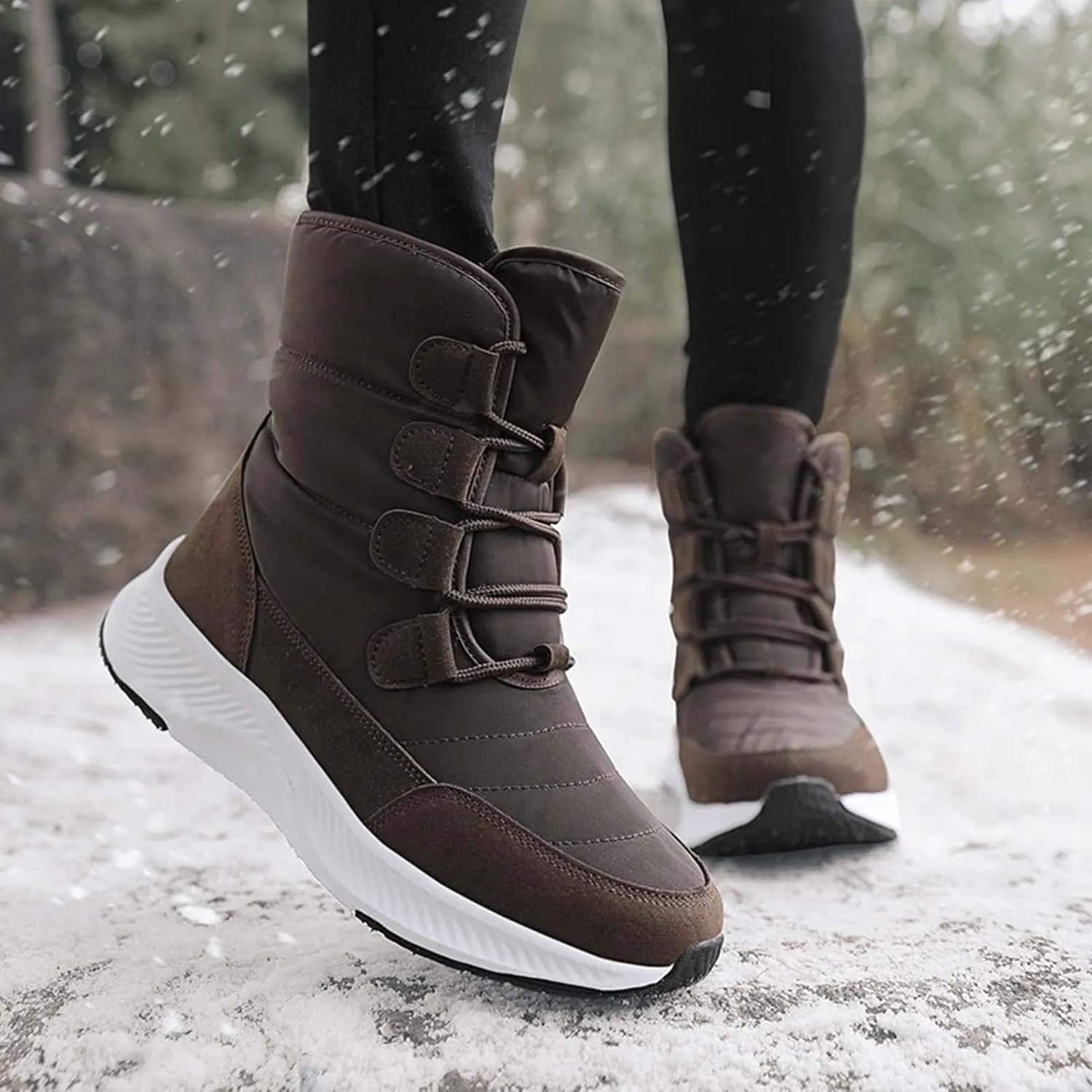 Eliogn Women's Lightweight Snow boots Waterproof Lace-up Boots Winter Warm Fur Lined Boot High Top Walking Booties