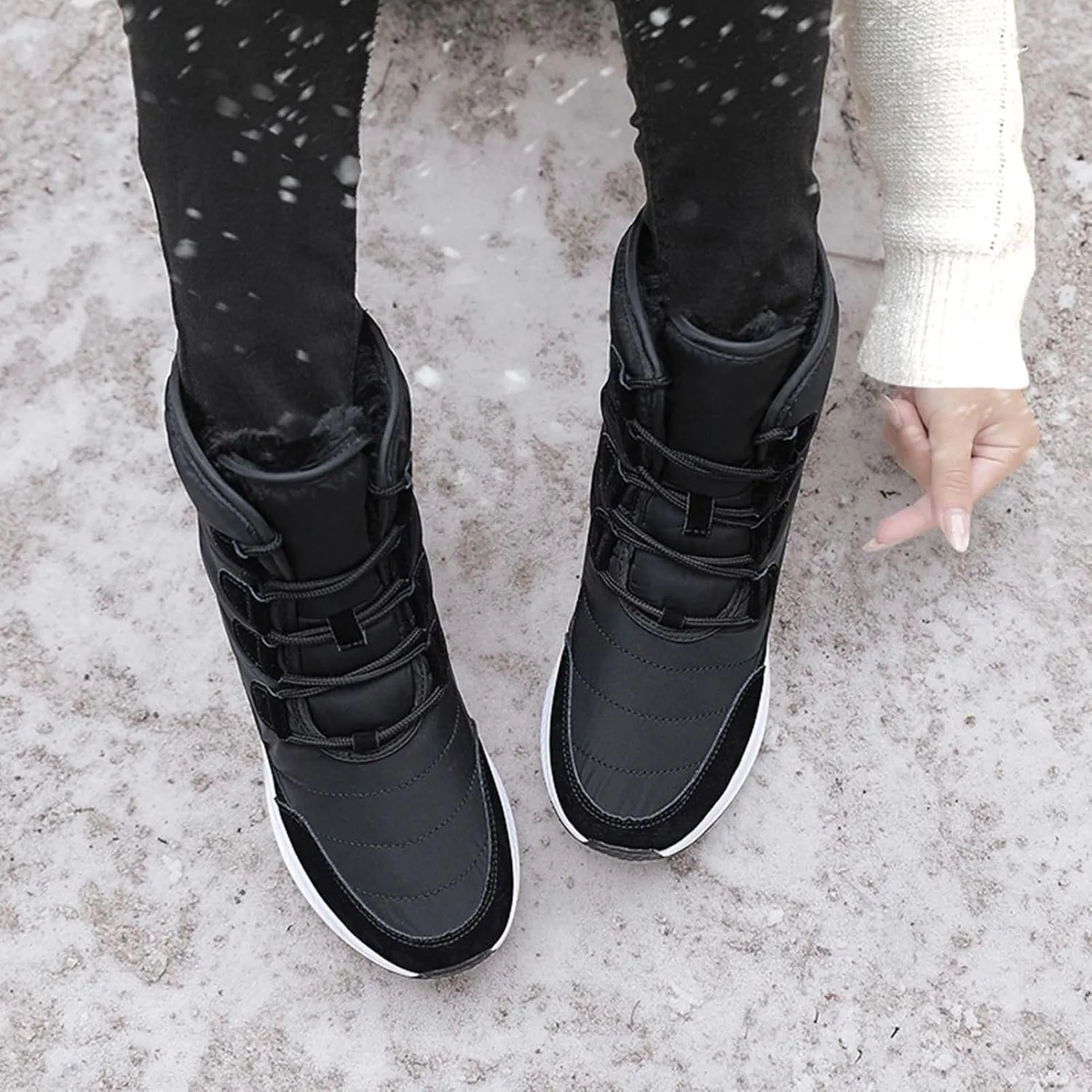 Eliogn Women's Lightweight Snow boots Waterproof Lace-up Boots Winter Warm Fur Lined Boot High Top Walking Booties