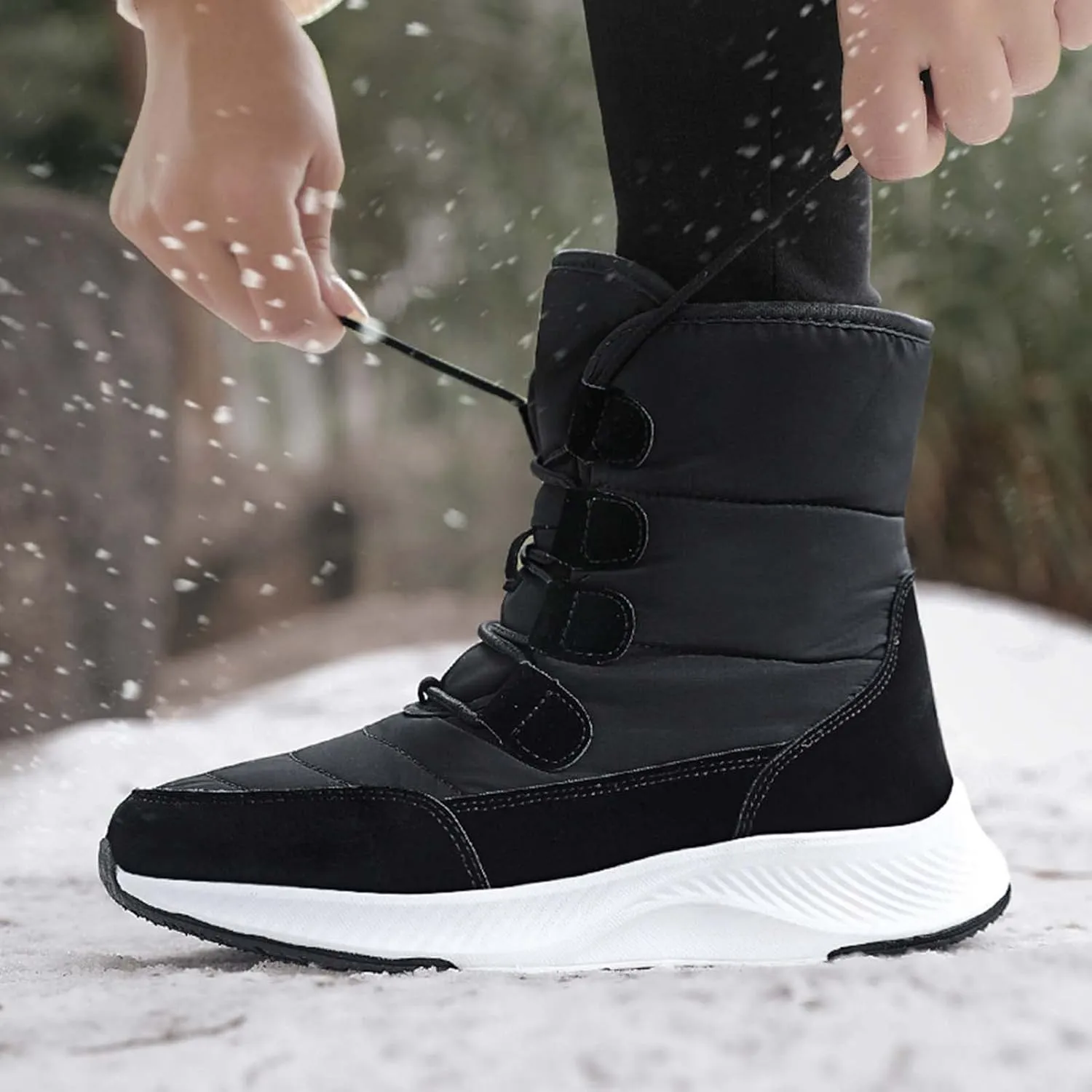 Eliogn Women's Lightweight Snow boots Waterproof Lace-up Boots Winter Warm Fur Lined Boot High Top Walking Booties