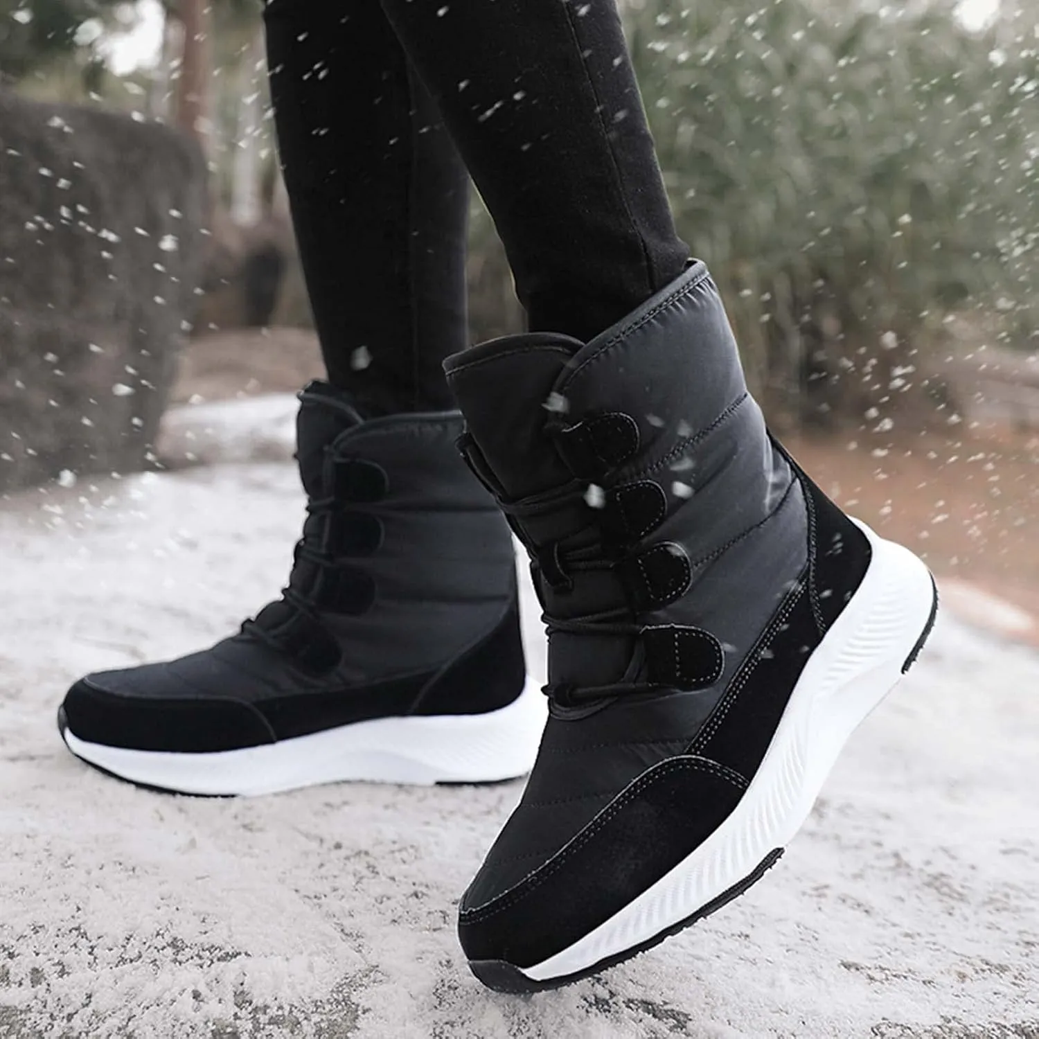 Eliogn Women's Lightweight Snow boots Waterproof Lace-up Boots Winter Warm Fur Lined Boot High Top Walking Booties