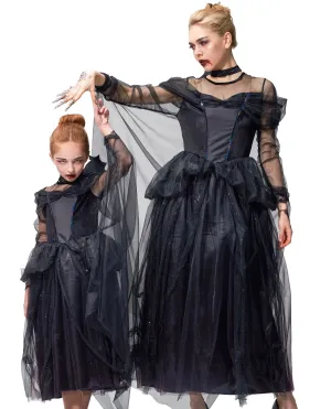 Halloween Costume Witch Mommy and Daughter Matching, Black Gothic Dress Halloween Costume Witch Mommy and Daughter Matching, Black Gothic Dress