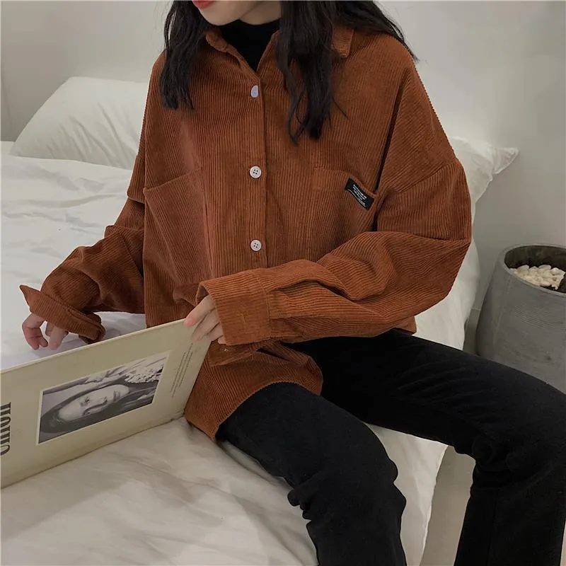 Joskaa Christmas Gift Blouses Shirts Women Solid Corduroy Loose Leisure All-match Korean Style Simple Chic Womens Outwear Street Harajuku Spring New