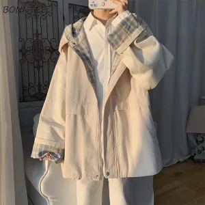 Joskaa Christmas Gift Jackets Women Retro Loose Zipper Hooded Spring College Harajuku Trendy All-match Cozy Minimalist Classic Leisure Unisex Outwear