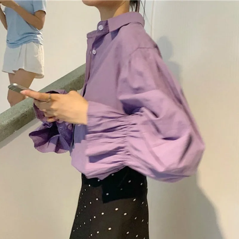 Joskaa Christmas Gift Shirts Women Single Breasted Button Loose Korean Style Chic Leisure Casual Blouses Hot Sale Kawaii Lovely Vintage Womens Fashion