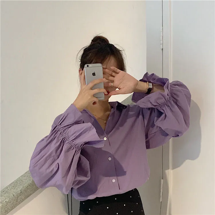 Joskaa Christmas Gift Shirts Women Single Breasted Button Loose Korean Style Chic Leisure Casual Blouses Hot Sale Kawaii Lovely Vintage Womens Fashion