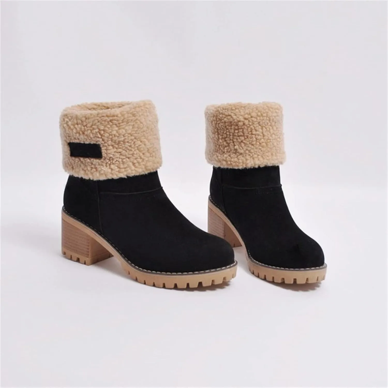 Ladmiple Snow Boots For Women Cute Wide Calf Winter Boots Classic Faux Fur Lined Slip On Fashion Casual Warm Ankle Booties