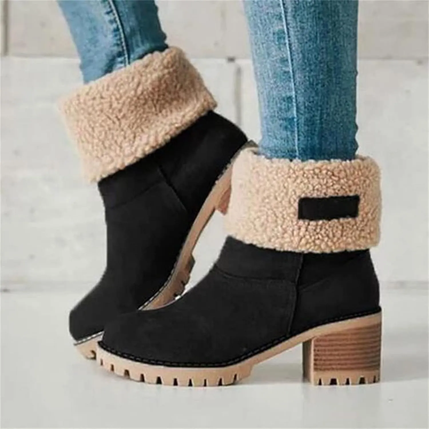 Ladmiple Snow Boots For Women Cute Wide Calf Winter Boots Classic Faux Fur Lined Slip On Fashion Casual Warm Ankle Booties