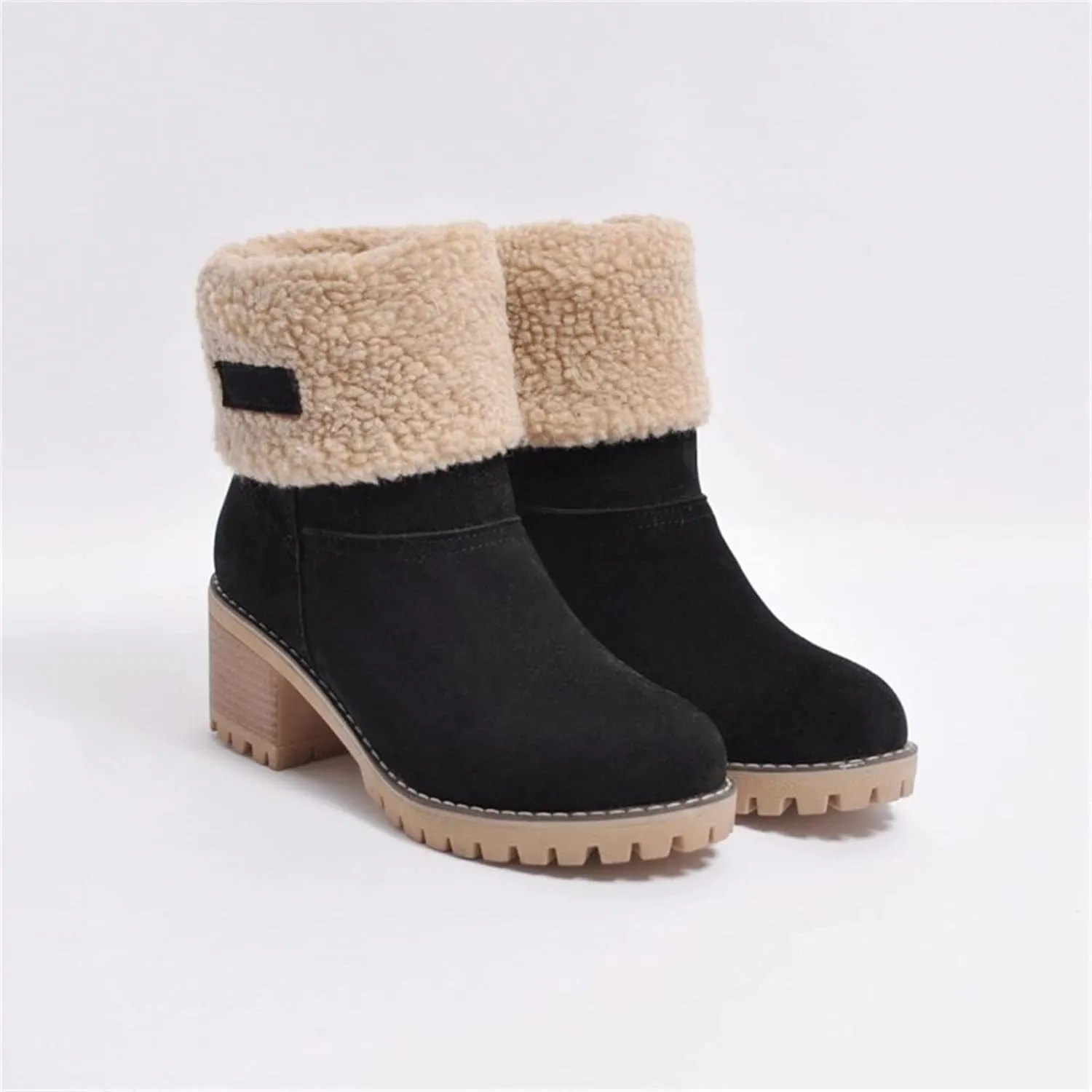 Ladmiple Snow Boots For Women Cute Wide Calf Winter Boots Classic Faux Fur Lined Slip On Fashion Casual Warm Ankle Booties