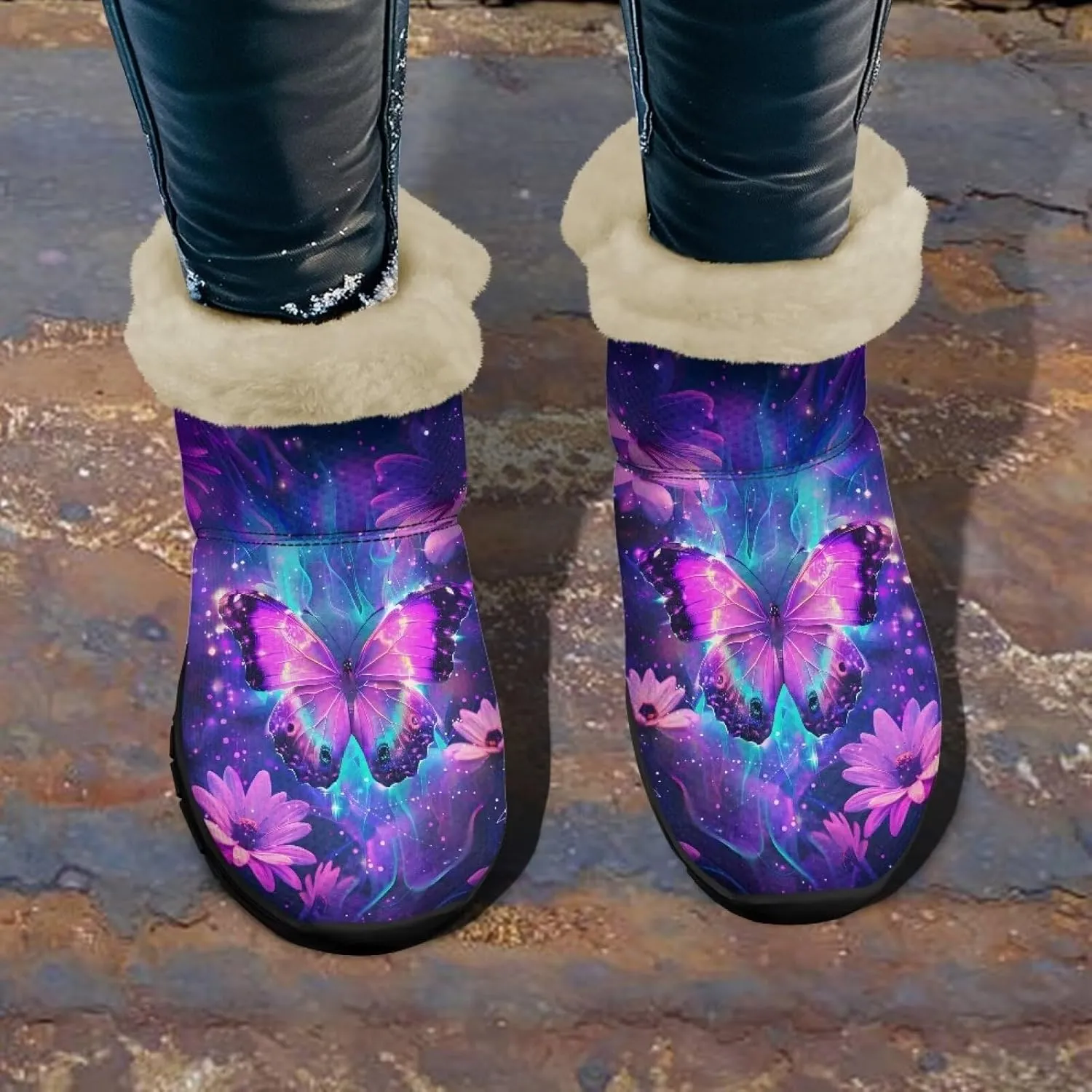 Snow Boots for Women Waterproof Non Slip Winter Warm Fur Lined Fuzzy Boot Outdoor Comfortable Insulated Slip On Booties Shoes for Hiking Walking