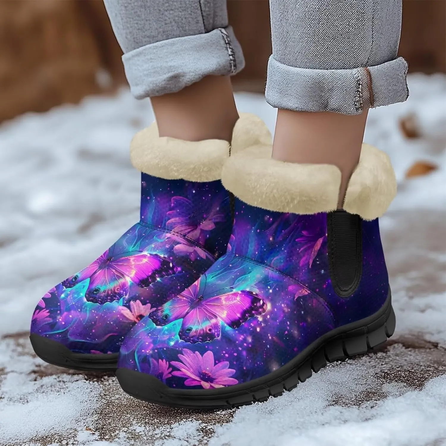 Snow Boots for Women Waterproof Non Slip Winter Warm Fur Lined Fuzzy Boot Outdoor Comfortable Insulated Slip On Booties Shoes for Hiking Walking