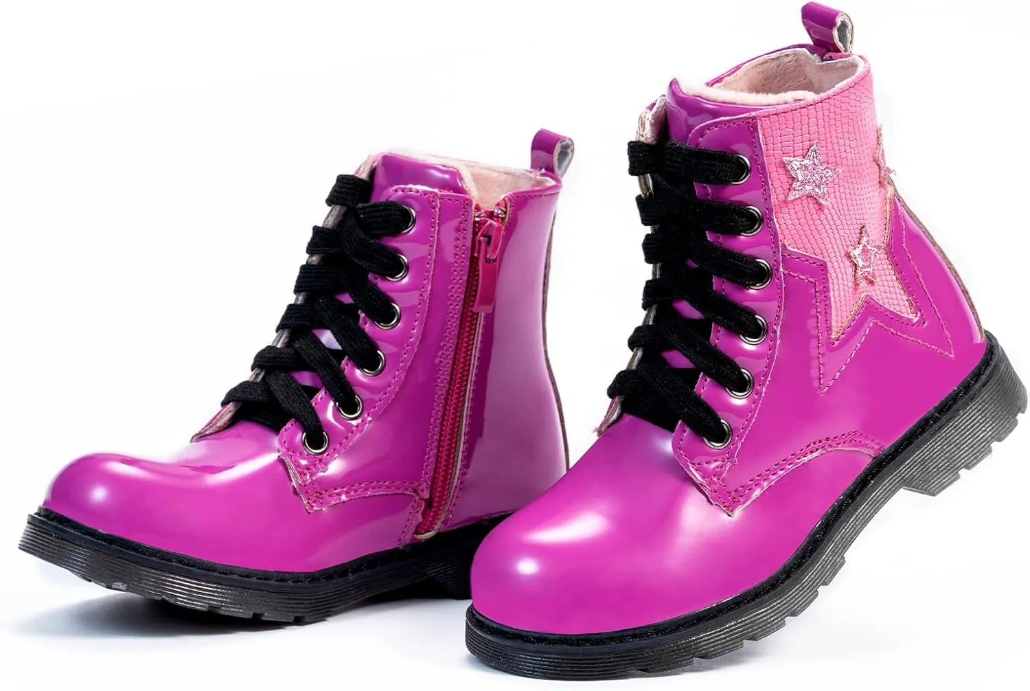 TZJS Girls Ankle Boots Girls' Lace Up Outdoor Combat Boot Kids Lightweight Hiking Shoes with Side Zipper for Toddler/Little Kid