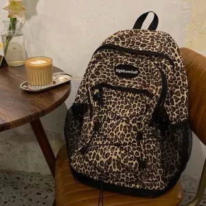 UAKISS  -  Trendy Casual Leopard Print Women's Backpack Korean Large Capacity Versatile Leisure Schoolbag Y2k Unisex Travel Backpack