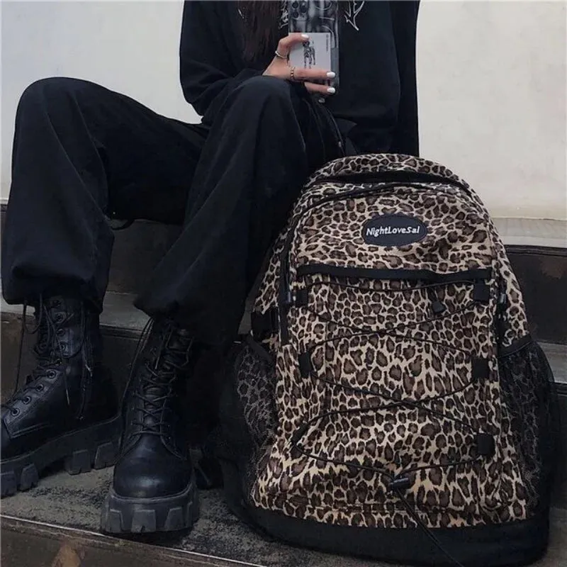 UAKISS  -  Trendy Casual Leopard Print Women's Backpack Korean Large Capacity Versatile Leisure Schoolbag Y2k Unisex Travel Backpack