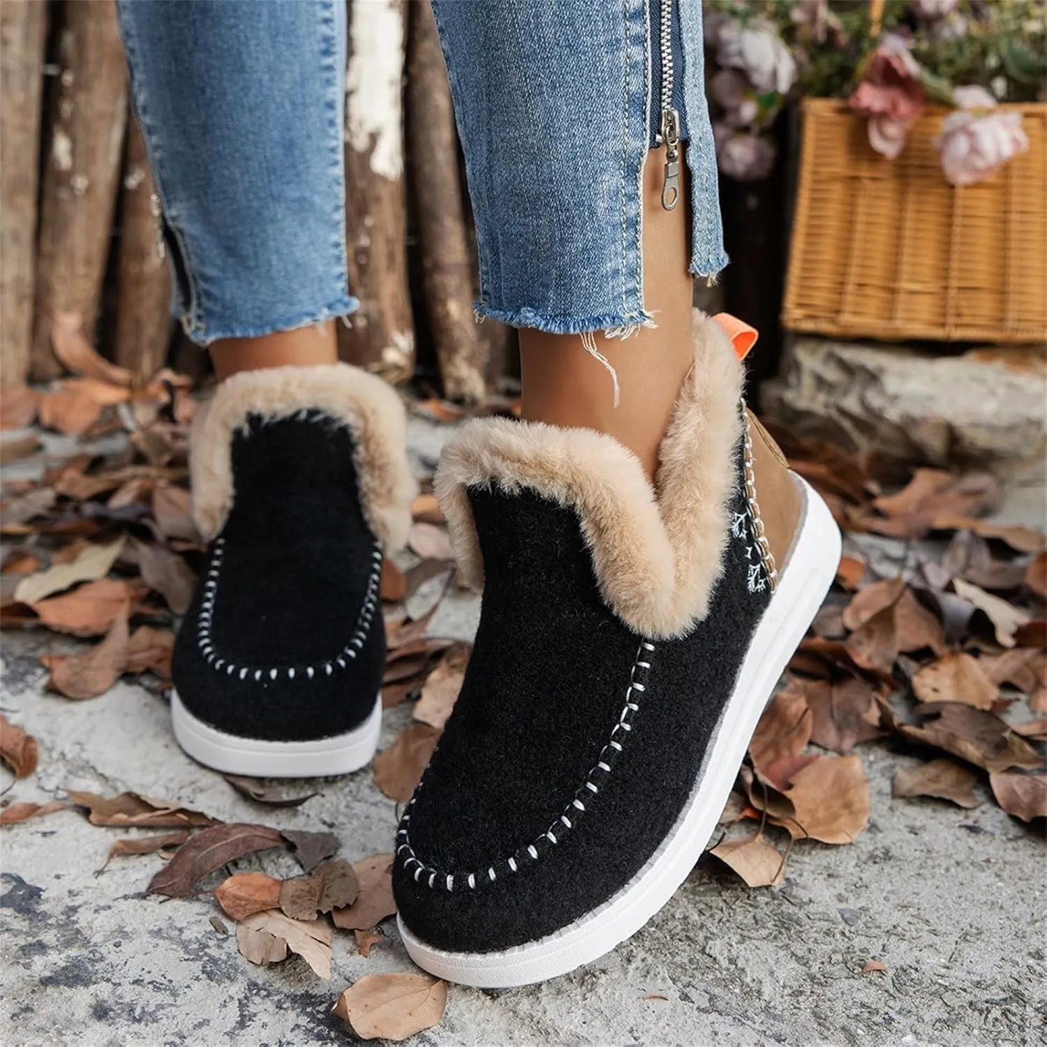 Winter Boots For Women 2024 Dressy Snow Boots Warm Ankle Booties Slip On Fur Lined Comfortable Fashion Loafers Shoes