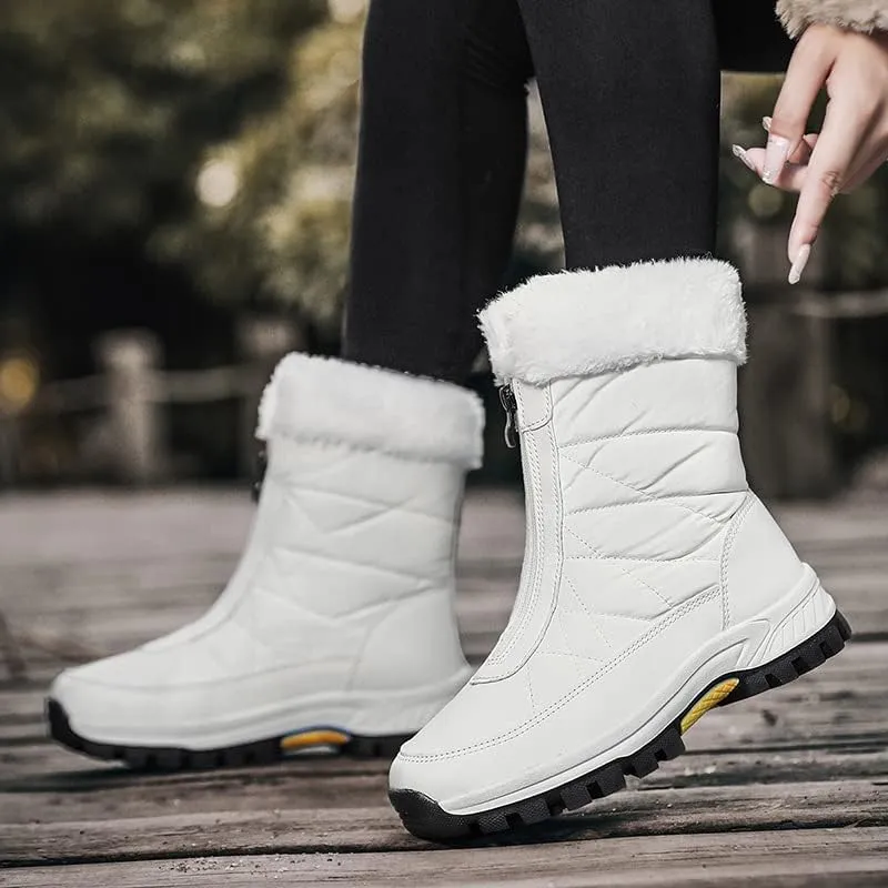 Women Winter Snow Boots Water Resistant Warm Fur Lined Anti Slip Mid-Calf Waterproof Slip On Outdoor Athletic Lightweight Snow Sneaker Boots